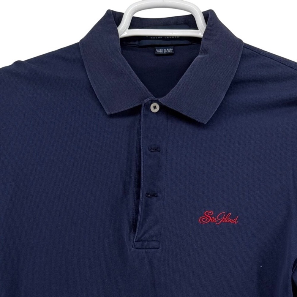 Polo Golf Ralph Lauren Mens Navy Blue Sea Island Embroidered Polo Shirt Size M